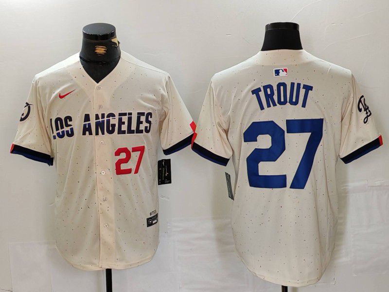 Men Los Angeles Dodgers 27 Trout Cream Fashion Nike Game MLB Jersey style 32